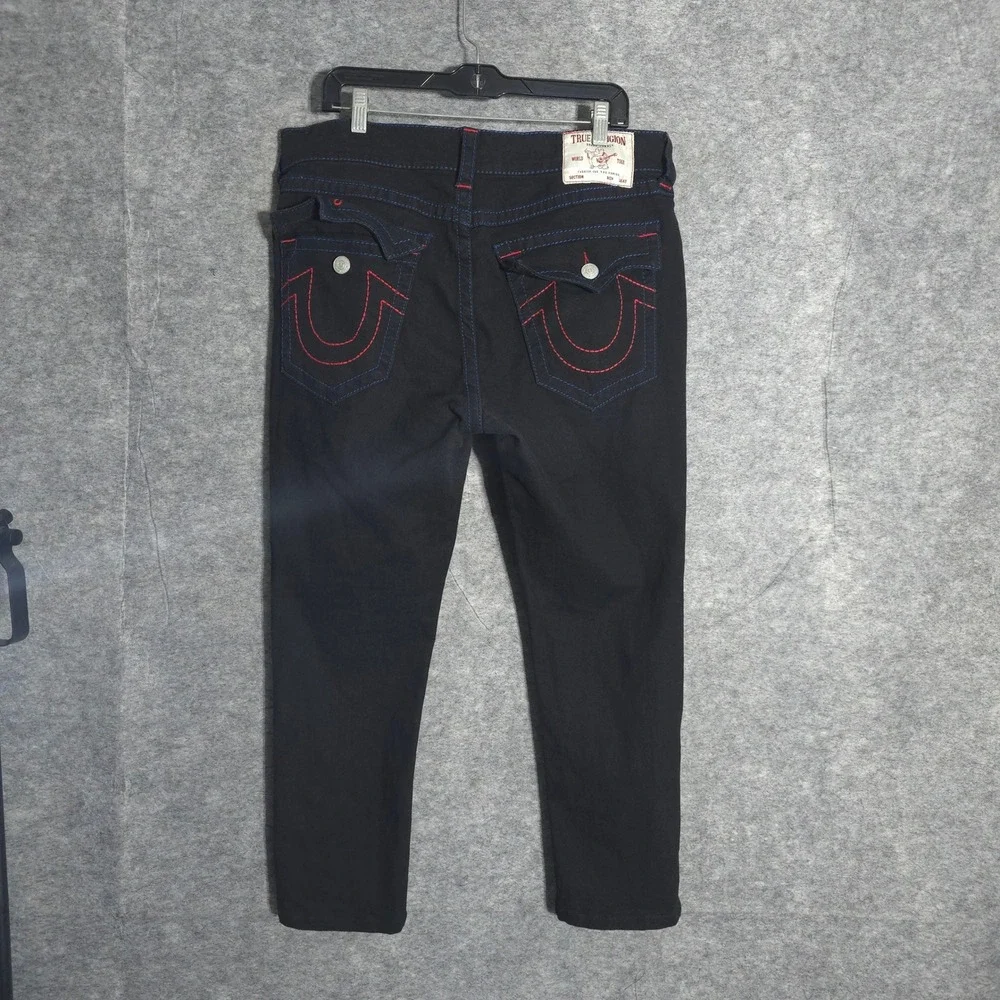 True Religion Geno Mens 34 Black Contrast Stitch Relaxed Slim Jeans Streetwear